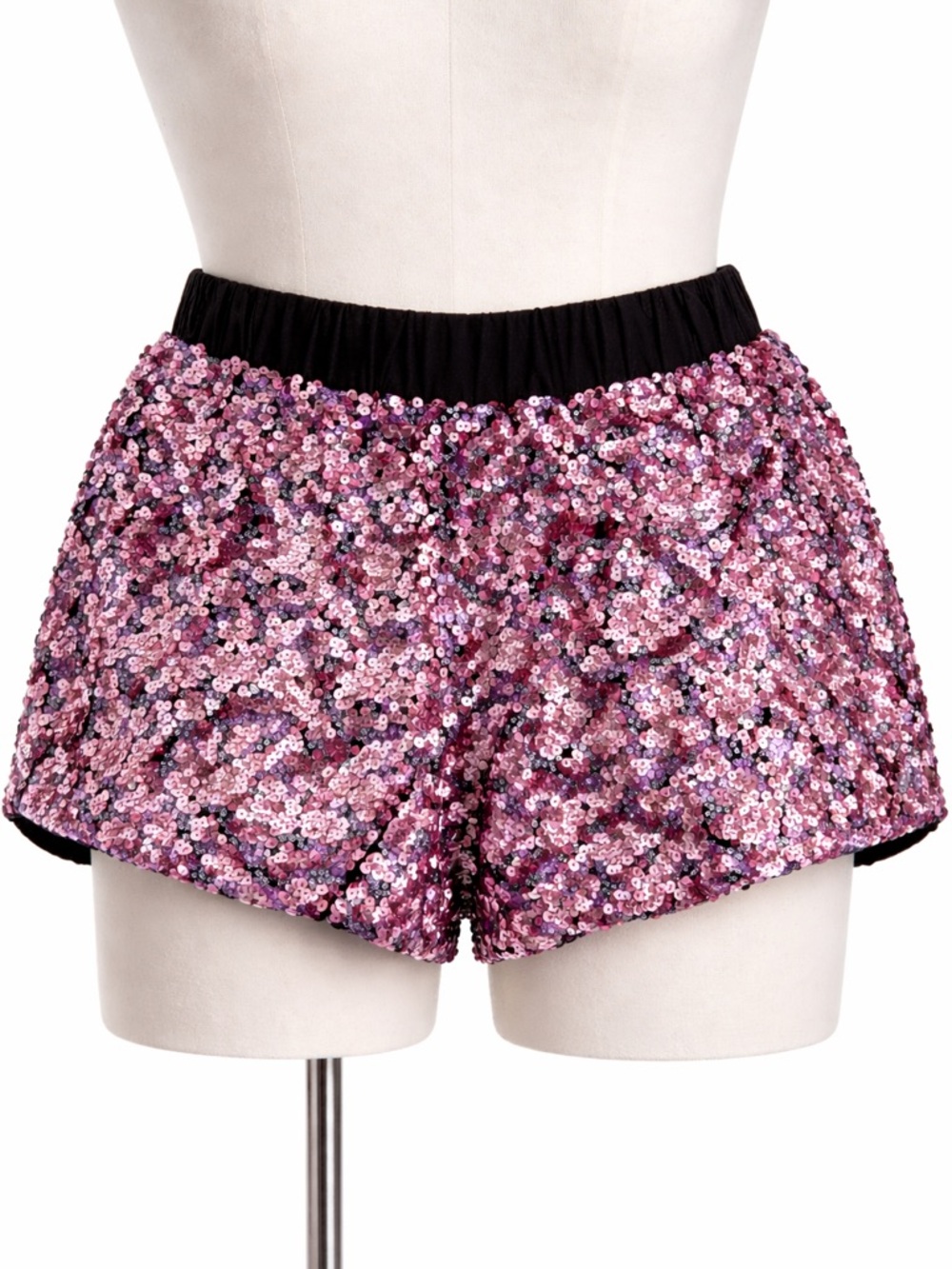 Pants Store Black/Pink Sequin, Lined, Hot Shorts NWT- L
